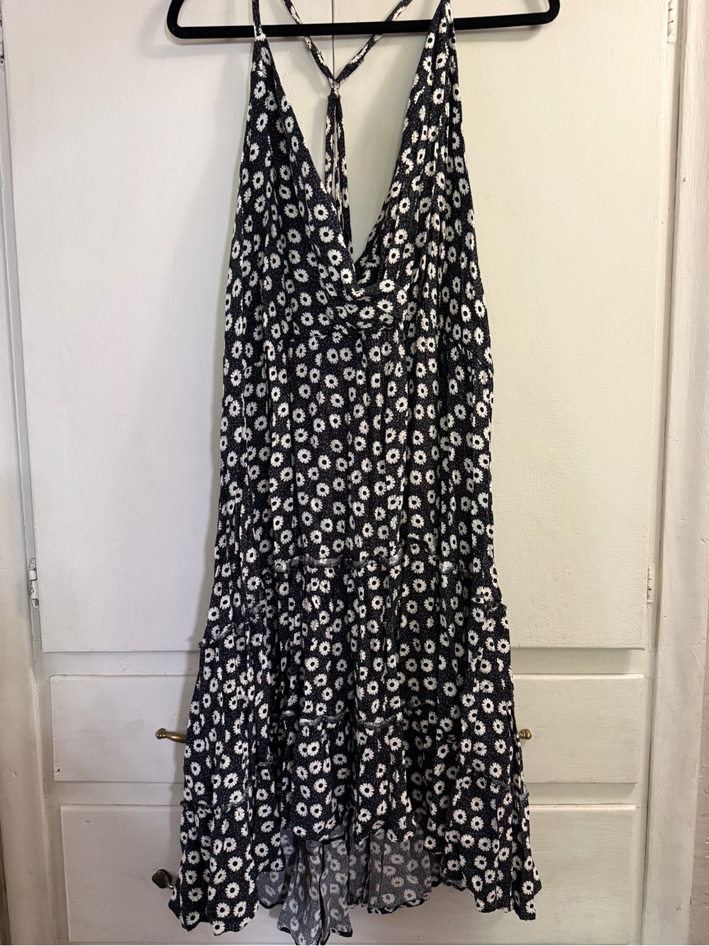 Maurices Black and White Floral Tie-Back Midi Dress